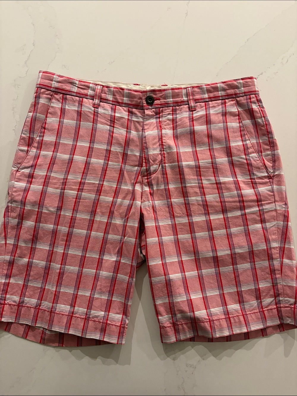 Ben Sherman Pink and Red Plaid Flat Front Shorts Size 32